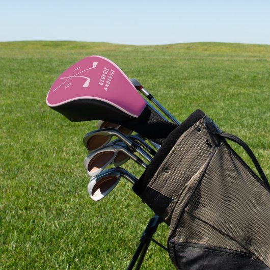 Golf modern initiaal monogram roze korrelig golfheadcover (Insitu)