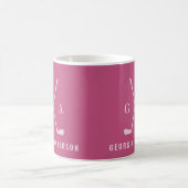 Golf modern initiaal monogram roze korrelig koffiemok (Center)