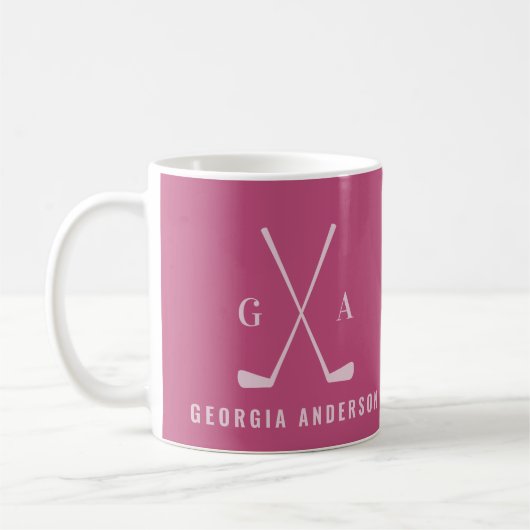 Golf modern initiaal monogram roze korrelig koffiemok (Links)