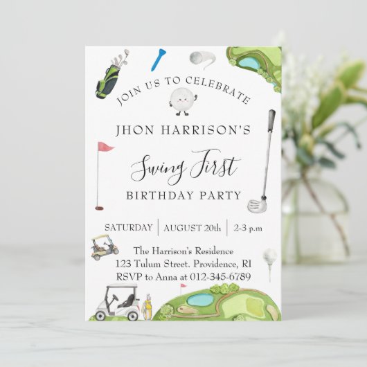 Golf Modern Verjaardagsfeest Kaart (Staand voorkant)