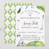 Golf Modern Verjaardagsfeest Kaart (Voorkant / Achterkant)