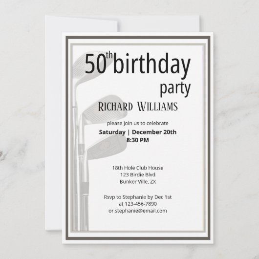 Golf Modern Zwart Wit Mannen 50e verjaardag Kaart (Voorkant)