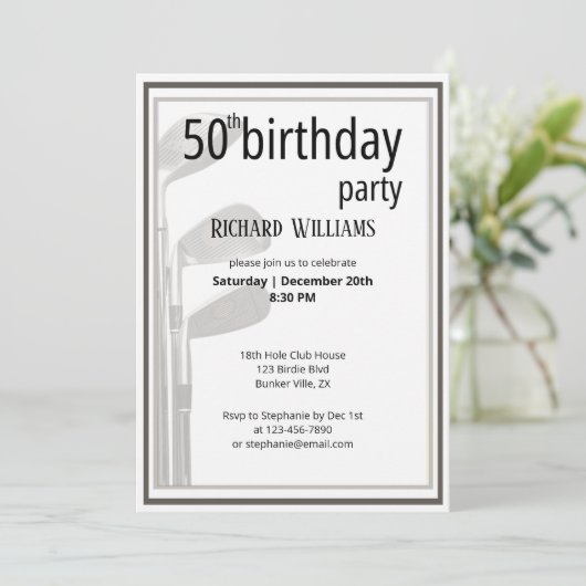 Golf Modern Zwart Wit Mannen 50e verjaardag Kaart (Staand voorkant)