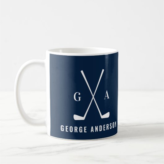 Golf moderne typografie initiaal monogram marinebl koffiemok (Links)