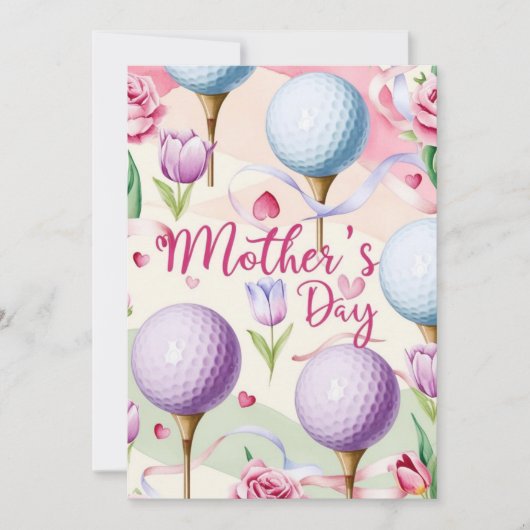 Golf Moederdag met bal en bloemen voor Moeder Feestdagenkaart (Voorkant)