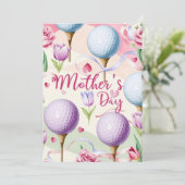 Golf Moederdag met bal en bloemen voor Moeder Feestdagenkaart (Staand voorkant)