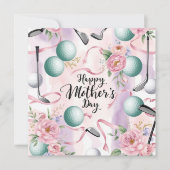 Golf Moederdag met bal en bloemen voor Moeder Feestdagenkaart (Voorkant)