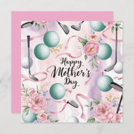 Golf Moederdag met bal en bloemen voor Moeder Feestdagenkaart