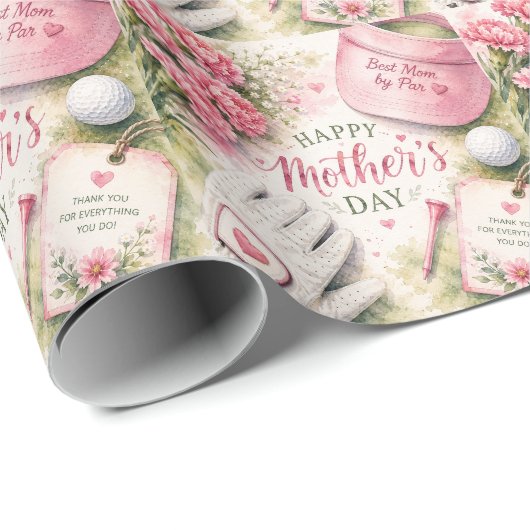 Golf Moederdag met golfbal en bloemen Cadeaupapier (Rol Hoek)