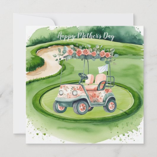 Golf Moederdag met golfkar en bloemen Kaart (Voorkant)