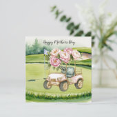 Golf Moederdag met golfkar en bloemen Kaart (Staand voorkant)