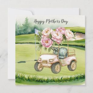 Golf Moederdag met golfkar en bloemen Kaart