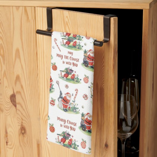 Golf Moge de baan bij u zijn Kerstman Theedoek (Derde Gevouwen)