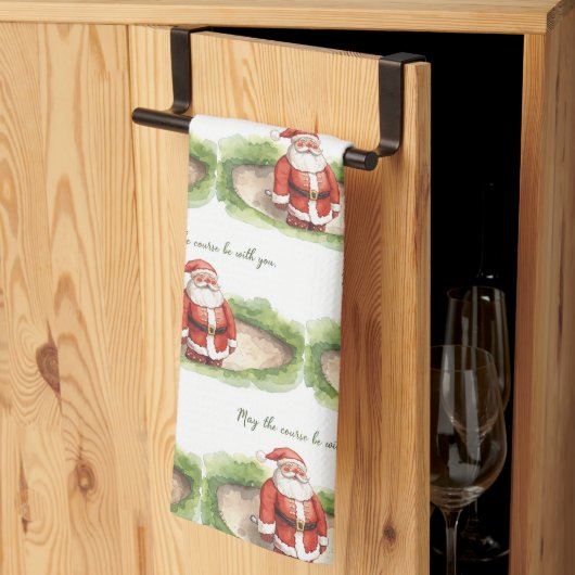 Golf Moge de baan bij u zijn Kerstman Theedoek (Derde Gevouwen)