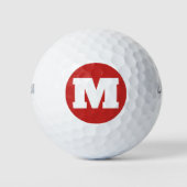 Golf Monogram Aangepast Initiaal Rood & Wit Golfballen (Voorkant)