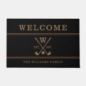 Golf Monogram Familienaam Bruin Zwart Deurmat (Voorkant)