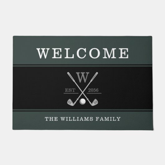 Golf Monogram Familienaam Green Doormat Deurmat (Voorkant)