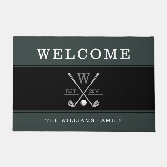 Golf Monogram Familienaam Green Doormat Deurmat (Voorkant)
