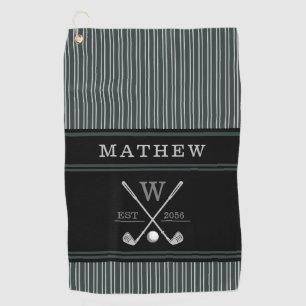 Golf Monogram Initiaal Naam Heritage Green Stripes Golfhanddoek