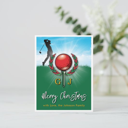 Golf Monogram Kerstmis Vakantiedesign Briefkaart (Staand voorkant)