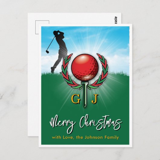 Golf Monogram Kerstmis Vakantiedesign Briefkaart (Voorkant / Achterkant)