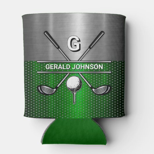 Golf Monogram Metallic Groen en Zilver Blikjeskoeler (Achterkant)