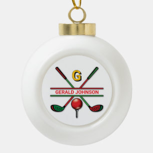 Golf Monogram Metallic Groen en Zilver Keramische Bal Ornament