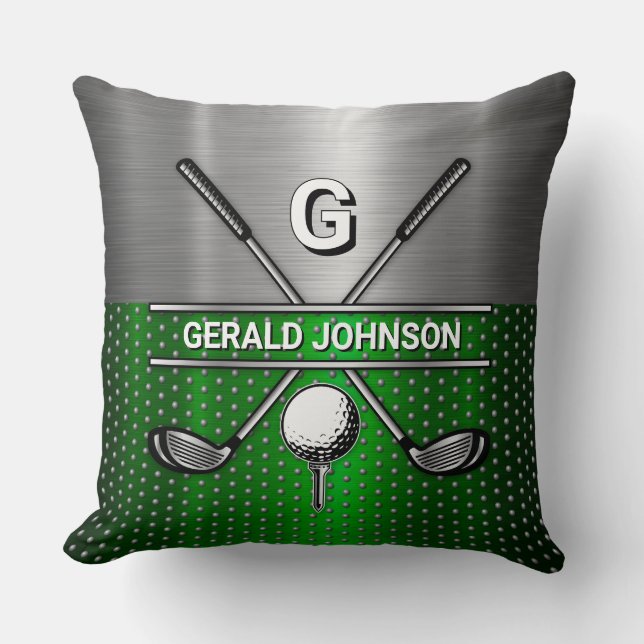 Golf Monogram Metallic Groen en Zilver Kussen (Voorkant)