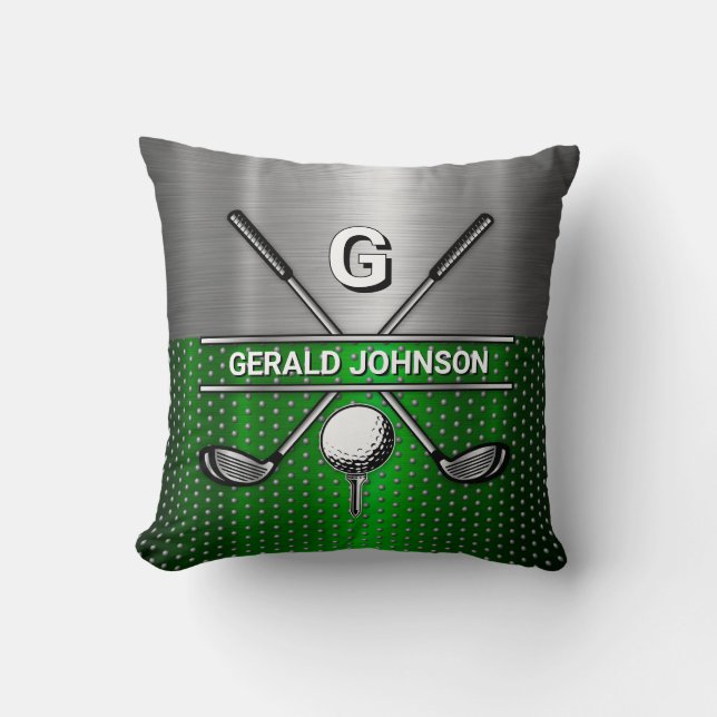 Golf Monogram Metallic Groen en Zilver Kussen (Voorkant)