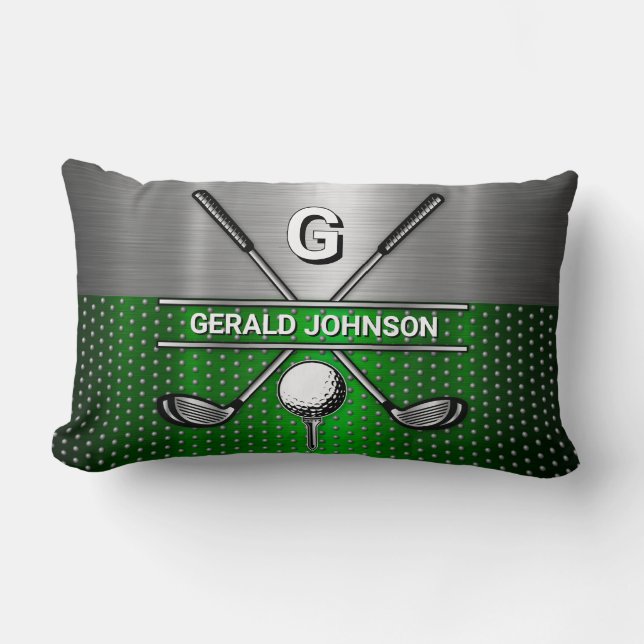 Golf Monogram Metallic Groen en Zilver Kussen (Voorkant)