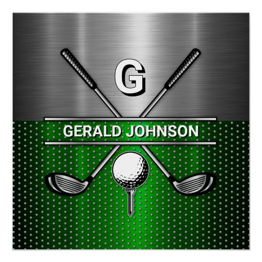 Golf Monogram Metallic Groen en Zilver Perfect Poster (Voorkant)