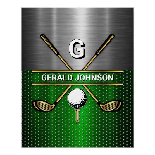 Golf Monogram Metallic Groen en Zilver Perfect Poster (Voorkant)