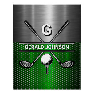 Golf Monogram Metallic Groen en Zilver Perfect Poster