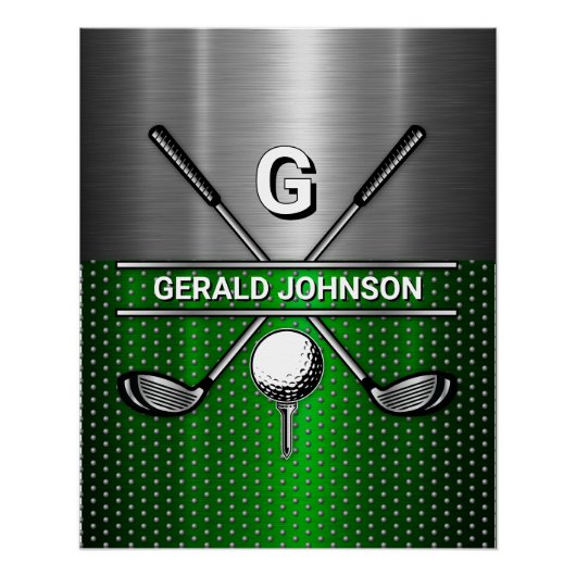Golf Monogram Metallic Groen en Zilver Perfect Poster (Voorkant)