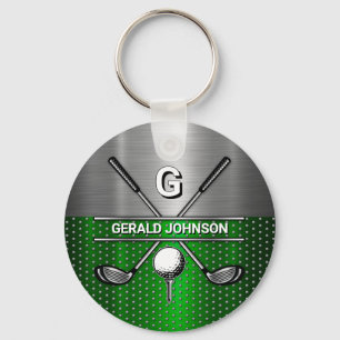 Golf Monogram Metallic Groen en Zilver Sleutelhanger