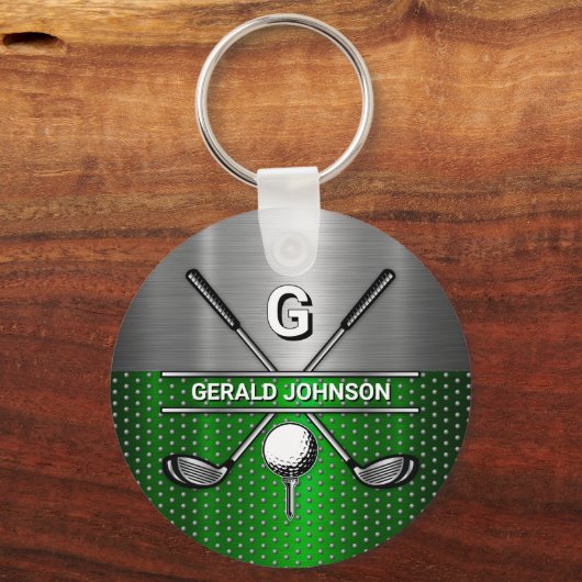 Golf Monogram Metallic Groen en Zilver Sleutelhanger (Achterkant)