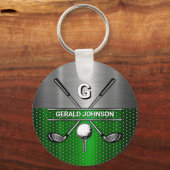 Golf Monogram Metallic Groen en Zilver Sleutelhanger (Voorkant)