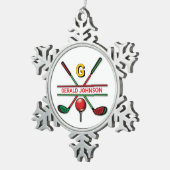 Golf Monogram Metallic Groen en Zilver Tin Sneeuwvlok Ornament (Rechts)