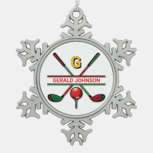 Golf Monogram Metallic Groen en Zilver Tin Sneeuwvlok Ornament