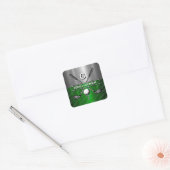Golf Monogram Metallic Groen en Zilver Vierkante Sticker (Envelop)