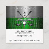 Golf Monogram Metallic Groen en Zilver Vierkante Visitekaartje (Achterkant)