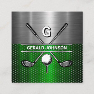 Golf Monogram Metallic Groen en Zilver Vierkante Visitekaartje