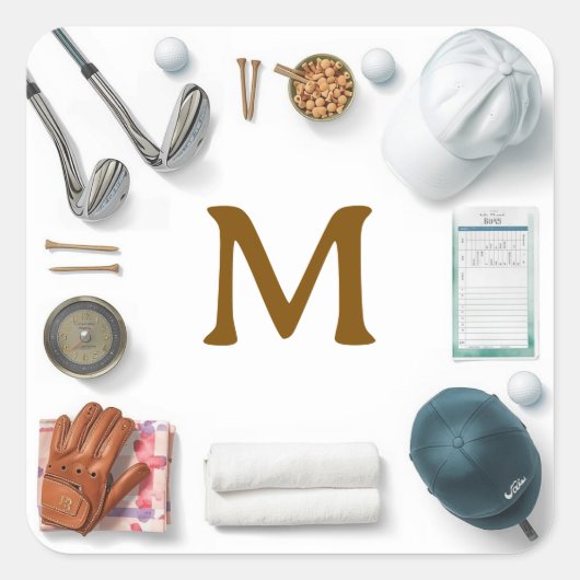 Golf Monogram Personalized Golf  Vierkante Sticker (Voorkant)