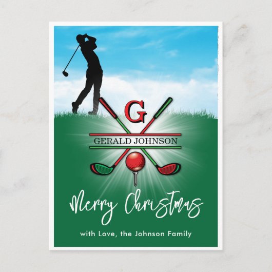 Golf Monogram Prettig Kerstmis-Vakantie Ontwerp Briefkaart (Voorkant)