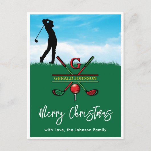 Golf Monogram Prettig Kerstmis-vakantieontwerp Briefkaart (Voorkant)