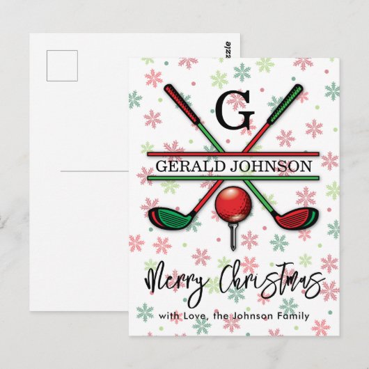 Golf Monogram Vrolijk Kerstmis-Holiday Design Briefkaart (Voorkant / Achterkant)