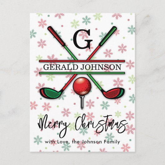 Golf Monogram Vrolijk Kerstmis-Holiday Design Briefkaart (Voorkant)
