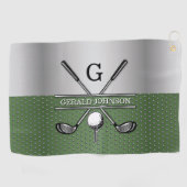 Golf Monogram Zilver en Groen Ontwerp Golfhanddoek (Horizontaal)