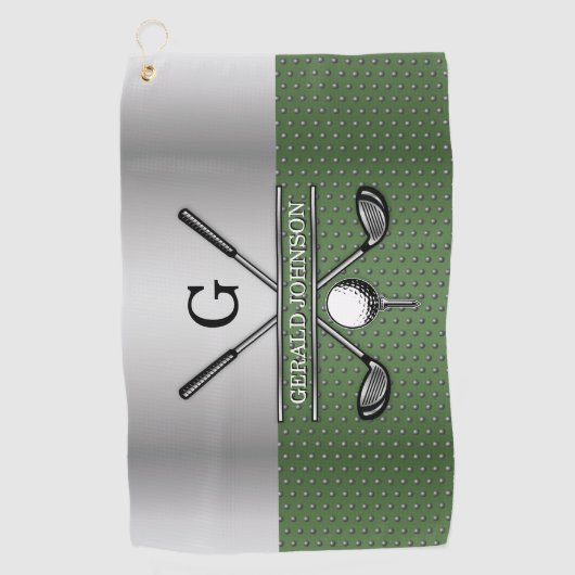 Golf Monogram Zilver en Groen Ontwerp Golfhanddoek (Voorkant)