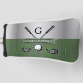 Golf Monogram Zilver en Groen Ontwerp Golfheadcover (Voorkant)